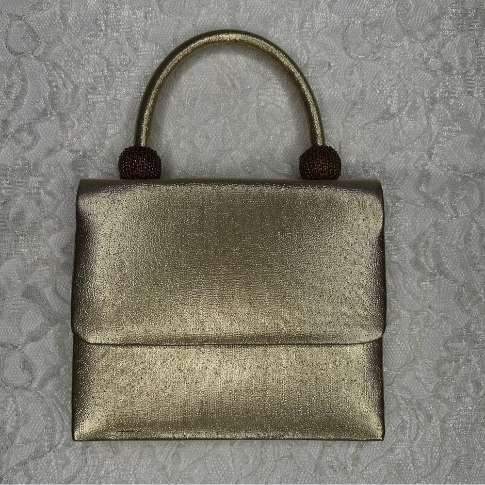 Bloomingdale's Vintage 80's Gold Handbag with Decorative Handle Glamcore Fairy